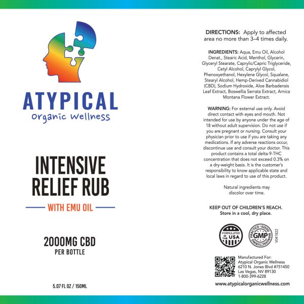 atypical organic wellness cbd intensive relief rub label
