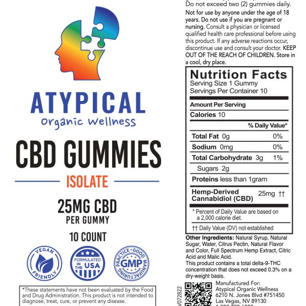 atypical organic wellness cbd gummies label